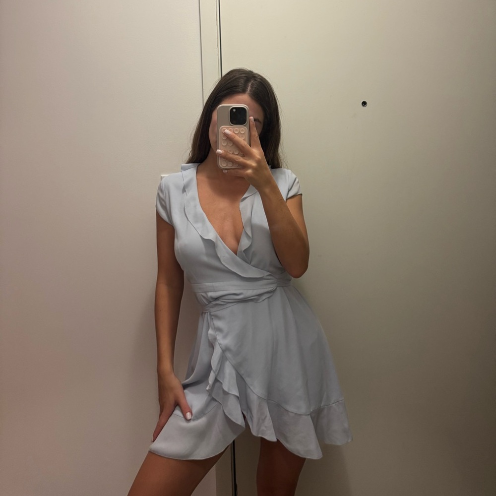 Sunday Best Sky Blue Mini Wrap Dress